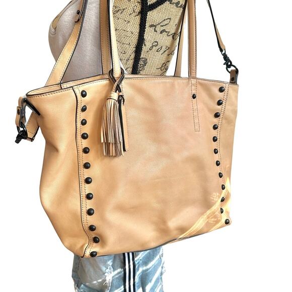 LOEFFLER RANDALL Studded Tan Leather Tote Tassels and tonal - Picture 3 of 16